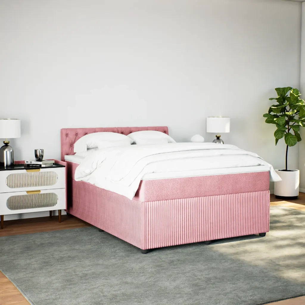 Giroletto a Molle con Materasso Rosa 160x200 cm in Velluto 3290093