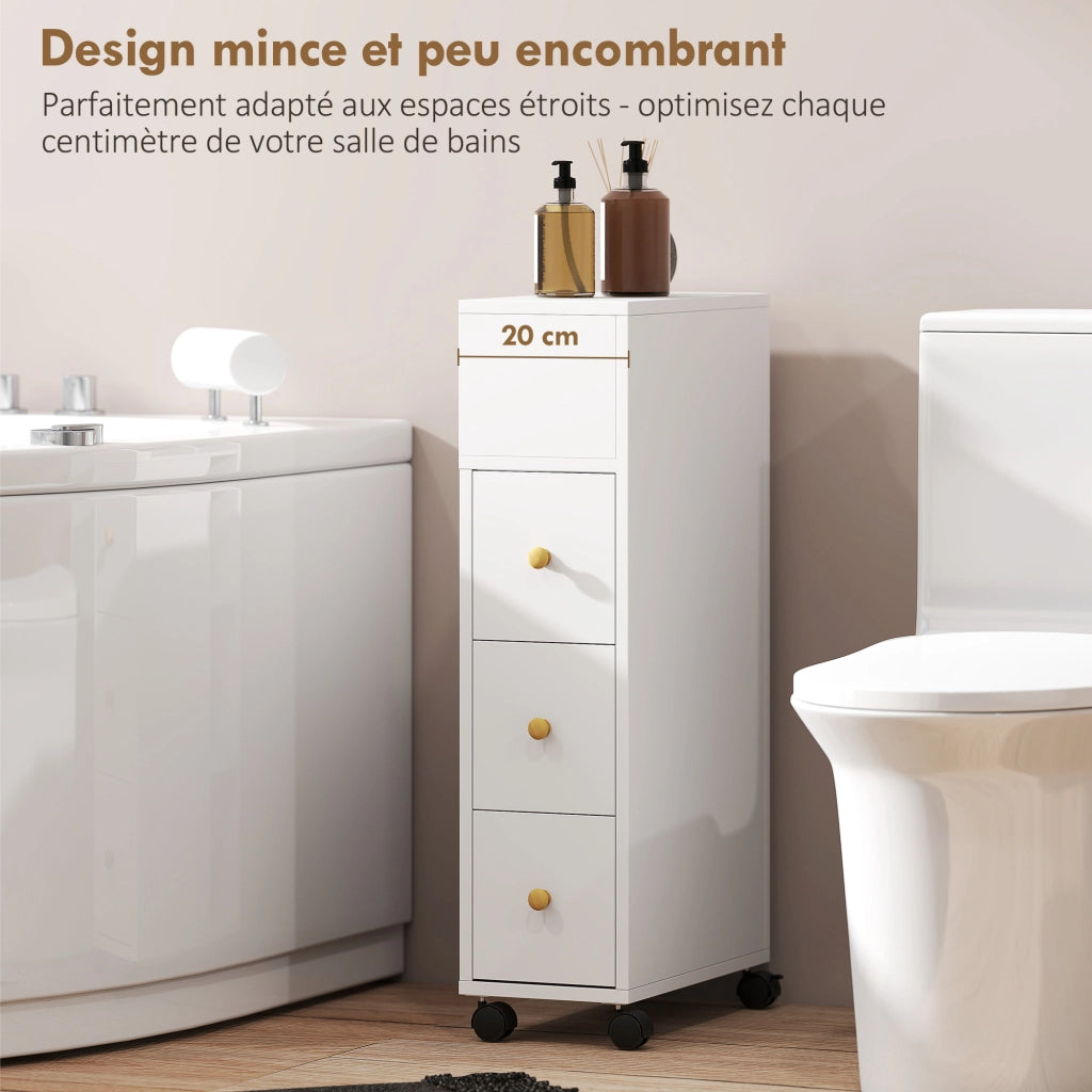 Mobile bagno con cassetti e ruote ¨C zephmum ¨C bianco 20x40x80cm