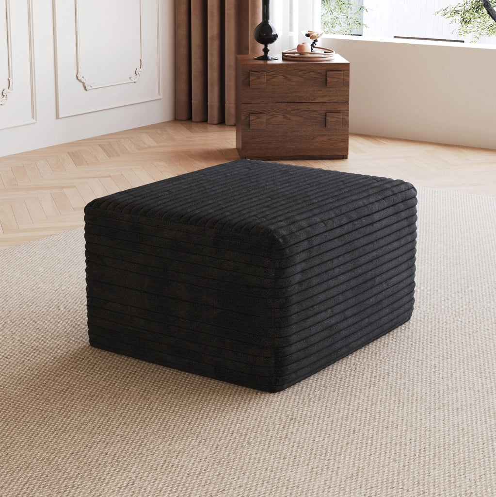 Pouf ottomana in tessuto nero; design modulare senza montaggio