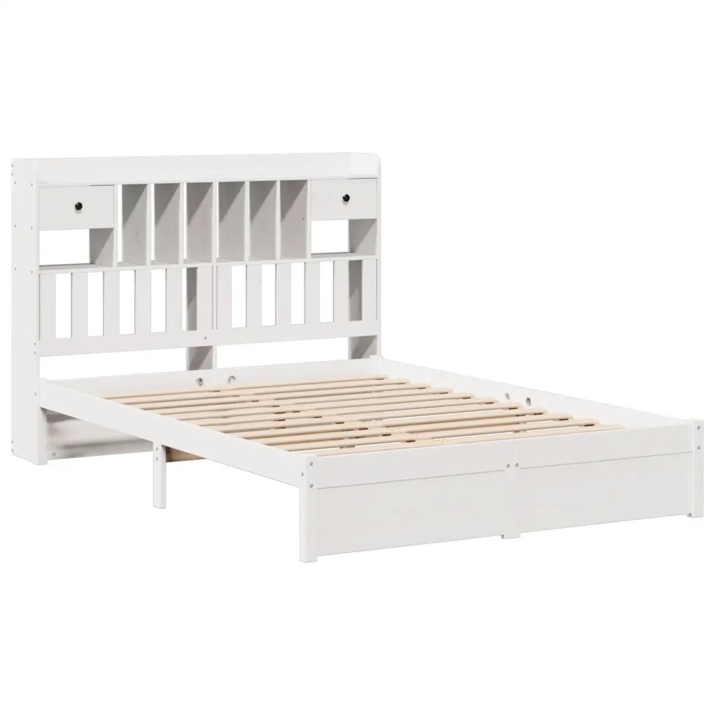 Letto Libreria senza Materasso-Struttura Letto con contenitore Bianco 140x190 cm Legno di Pino 686444
