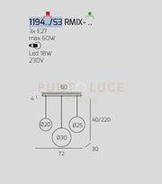 SOSP. BIANCO 3 LUCI RETTANGOLARE VETRI (1 PICCOLO+1 MEDIO+1 GRANDE) TUTTI BRONZO 1194BI-S3 RMIX-BR