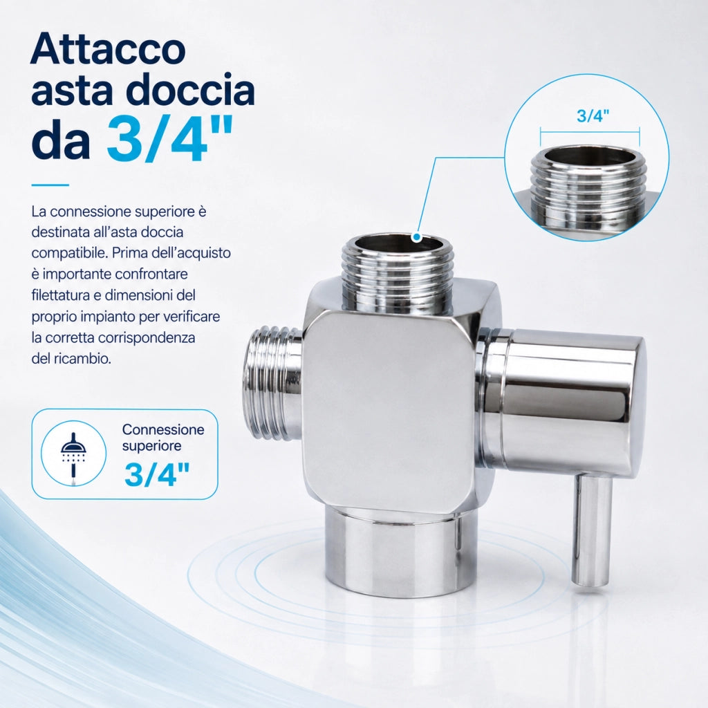 Valvola Deviatrice 3 Vie Doccia Ottone Cromato 1/2" 3/4" 79353