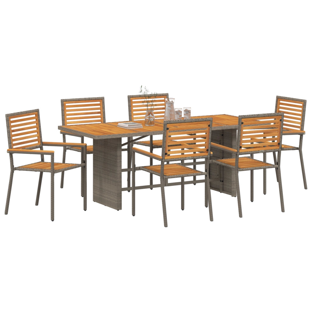 Set da Pranzo da Giardino in Polyrattan Grigio e Acacia 7 Pezzi
