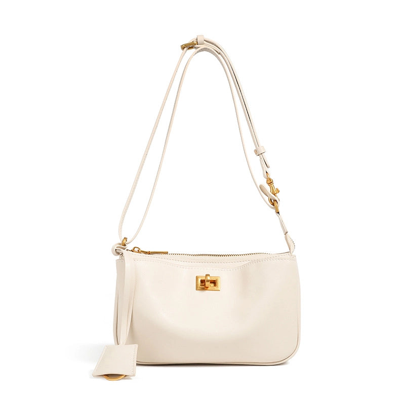 Borsa a tracolla da donna in vera pelle, stile vintage, bianca.