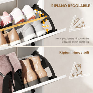 Scarpiera Slim 83x24x90.5 cm per 15 Scarpe con 2 Cassetti Ribaltabili e 3 Vani Aperti Bianco