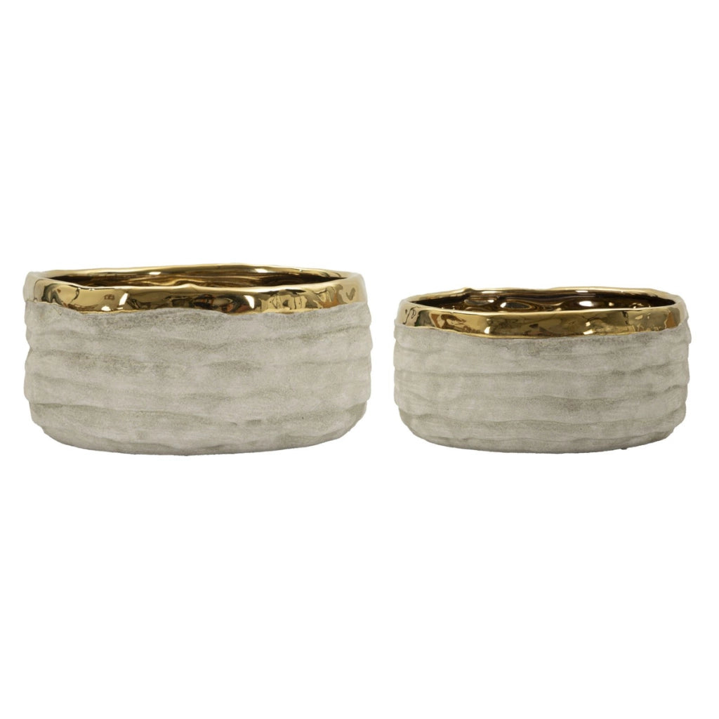 Set di 2 Vasi Decorativi VKH1020, Grigio, Ceramica, 22,5x22,5x10,5 cm