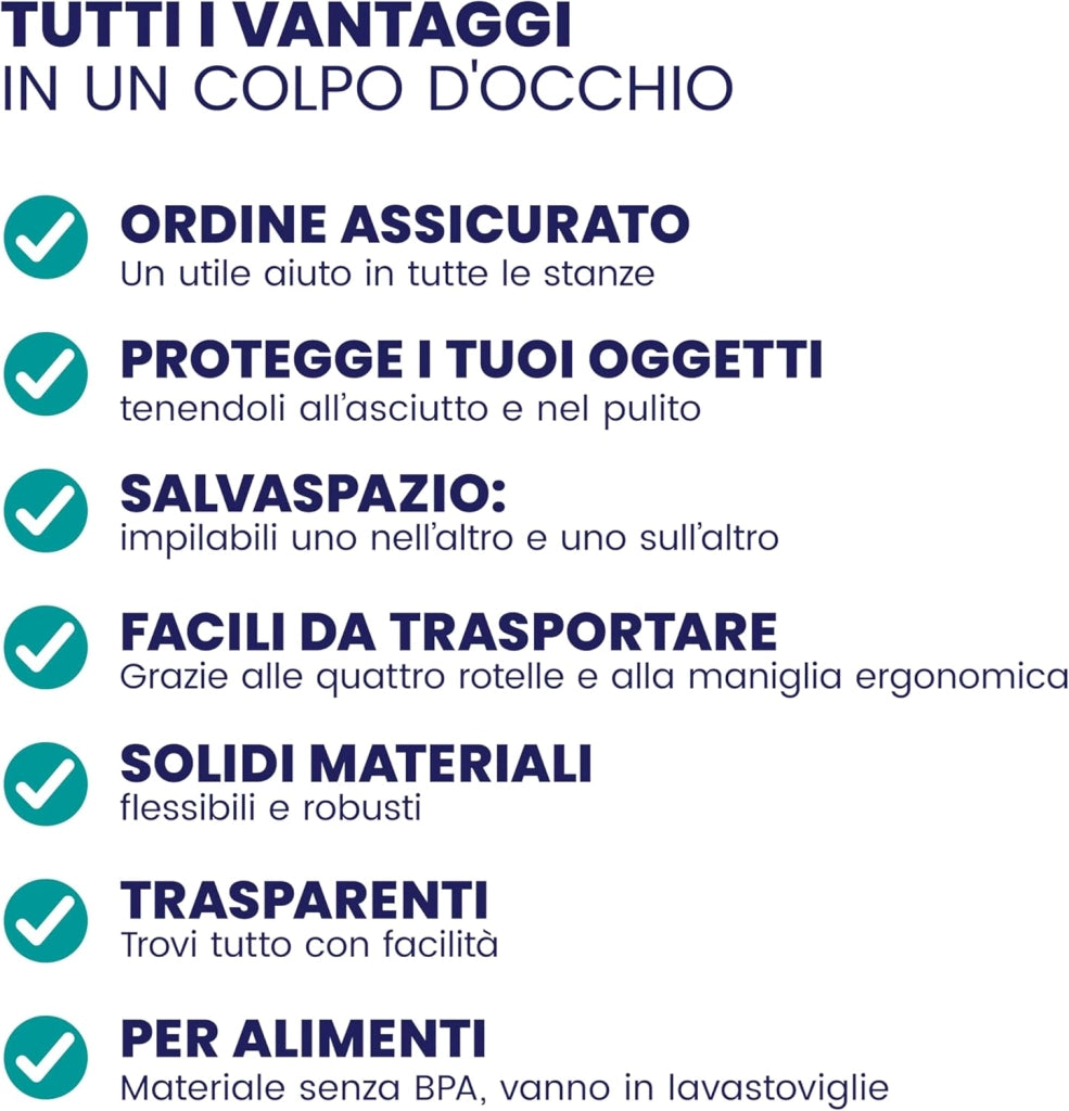 6X 60L Scatole in Plastica Trasparente Senza BPA Contenitori con Coperchio Impilabili Ruote Cassette Salvaspazio