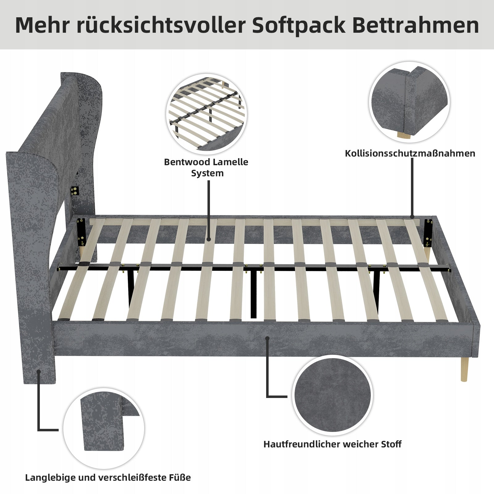 Letto imbottito 140x200 grigio minimalista - Xylo