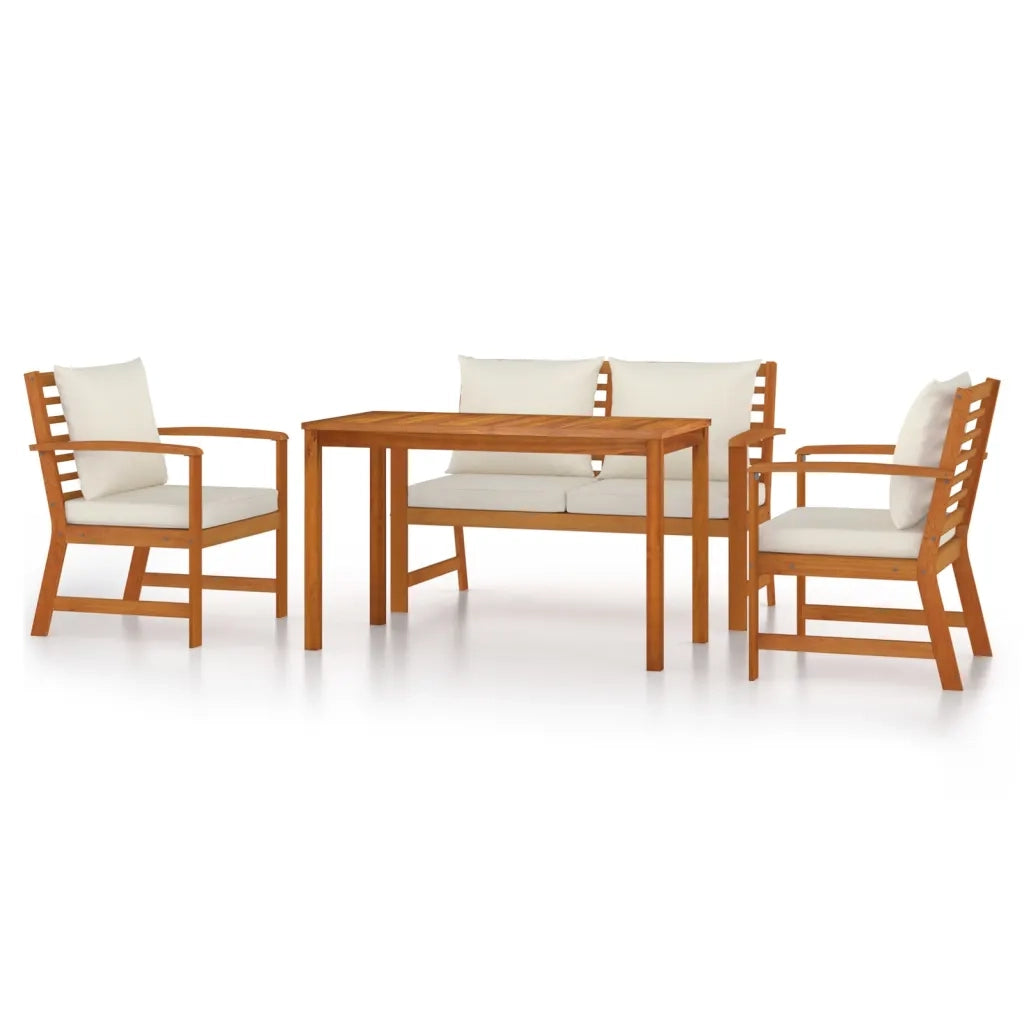 Set da Pranzo Giardino 4pz con Cuscini Legno Massello di Acacia 3154978