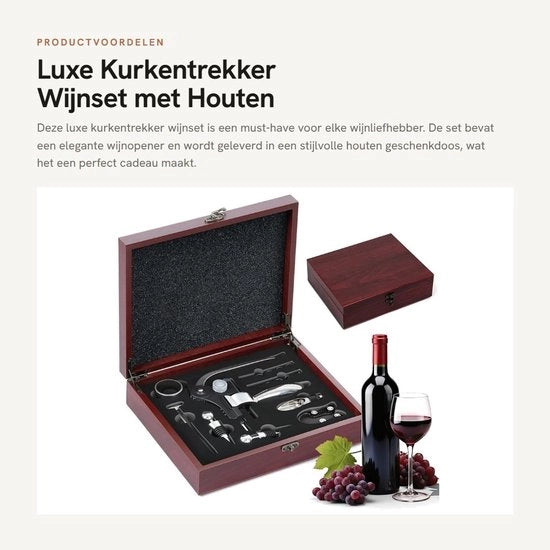 Apri-bottiglia Luxe con meccanismo a leva ergonomica - Set di apri-bottiglia - Scatola di regalo in legno - Apri-bottiglia manuale - Meccanismo di sollevamento a leva ergonomica - Accessori da vino