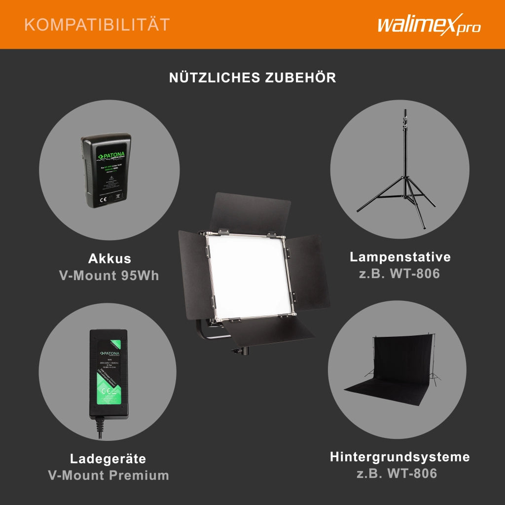 LED Rainbow 50W RGBWW Set - composto da luce, alette di schermatura, alimentatore, borsa per il trasporto e lo stoccaggio, treppiede per lampada con attacco e adattatore