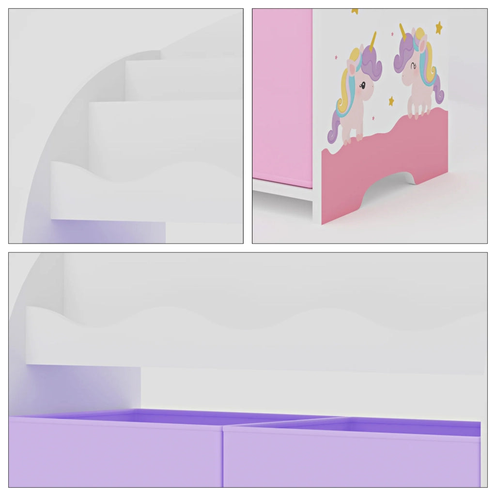 Scaffale dal design senza tempo per soggiorno/camera da letto mobiletto portaoggetti per bambini con motivo unicorno 98 x 83 x 30 cm bianco viola rosa 03_0011314
