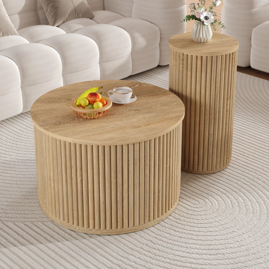 Set di 2 tavolini da caffè rotondi in MDF naturale