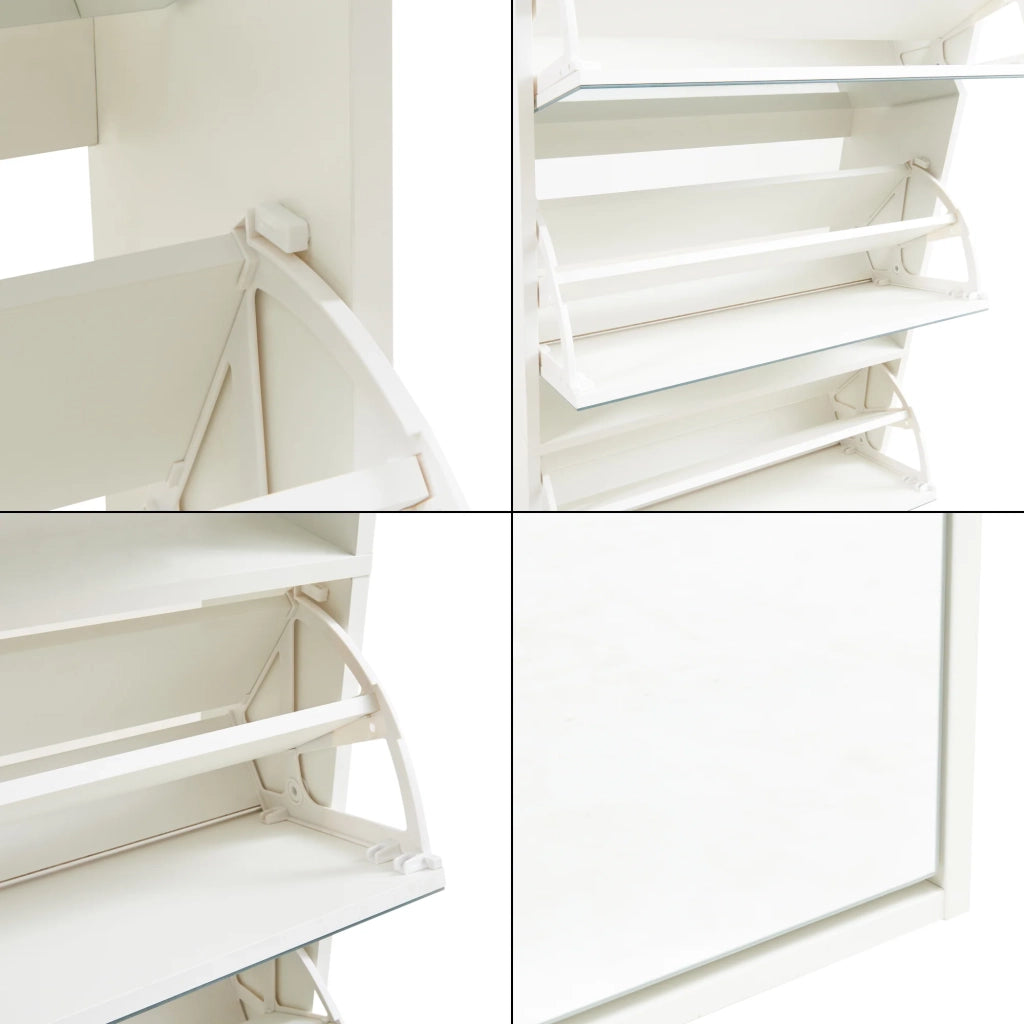 Scarpiera con 4 ante a ribalta 134 x 60 x 24 cm con specchio bianco 03_0010116