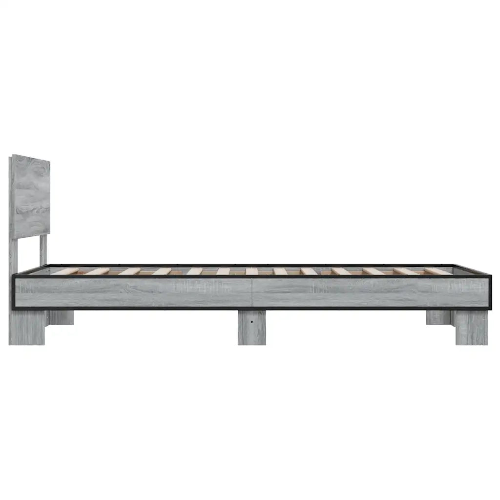 Letto singolo | Letto per adulti | Giroletto Grigio Sonoma 75x190cm in Legno Multistrato e Metallo