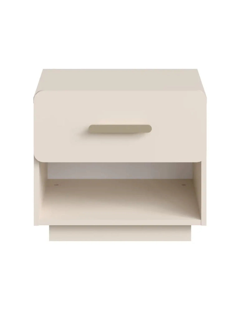 Camera completa AMALIE beige – Letto contenitore 180x200 cm, armadio, cassettiera, 2 comodini e scaffali