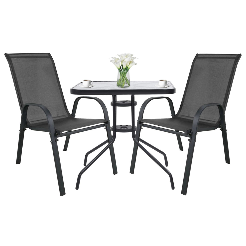 Set Bistro Island con Tavolo Quadrato e 2 Sedie Sofia in Metallo e Textilene