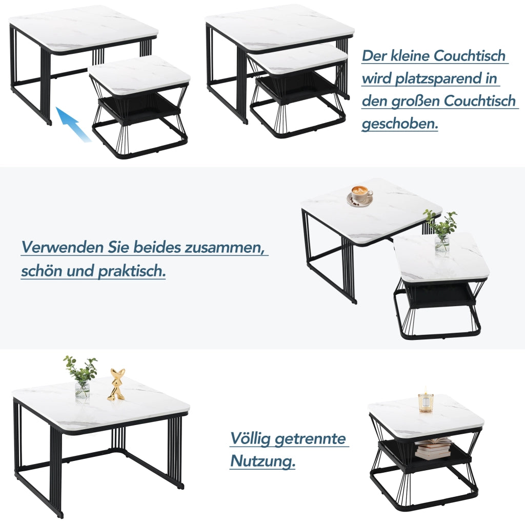 Set di 2 tavolini moderni bianchi con effetto marmo