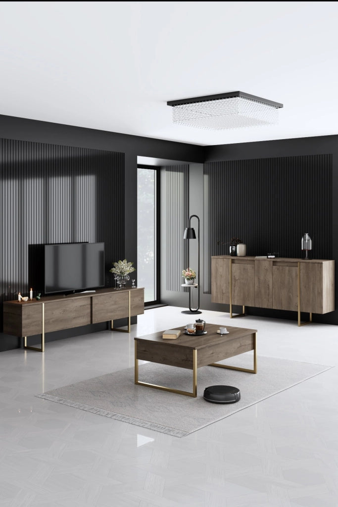 Set di mobili da salotto in legno "Luxe" - 160 x 35 x 80 cm - Marrone