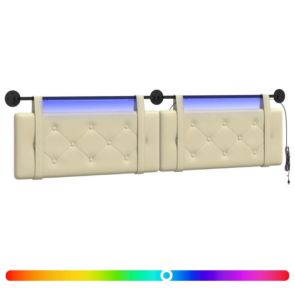 Testiera sospesa Con luce LED Crema Similpelle