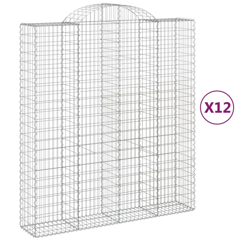 Cestini gabbioni recinzione a gabbia muro di contenimento ad arco 1 set da 2 200 x 50 x 220/240 cm ferro zincato argento 02_0040537