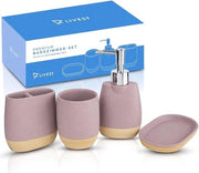 Set da bagno, 4 pezzi, organizzatore da bagno con contenitore per spazzola da denti, dispenser di sapone, contenitore per sapone, accessorio essenziale per la casa, decorazione da bagno elegante in policarbonato, lavanda