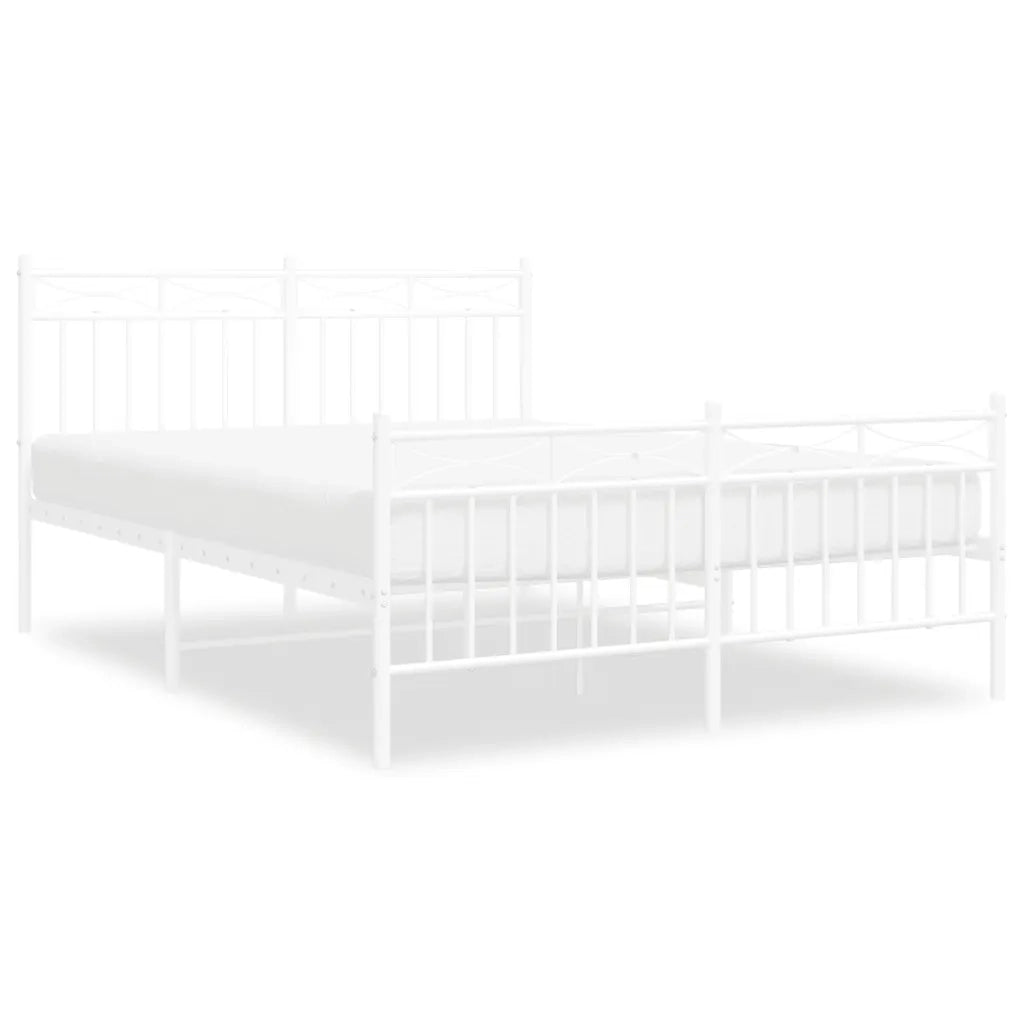 Letto matrimoniale | Letto per adulti | Giroletto con Testiera e Pediera Metallo Bianco 135x190 cm
