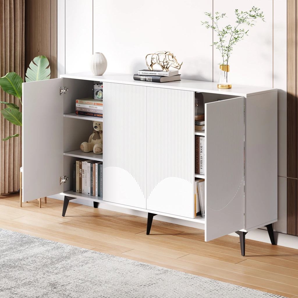 SIDEBOARD 160x35x100 cm Bianco in Truciolare e Metallo con 4 ante