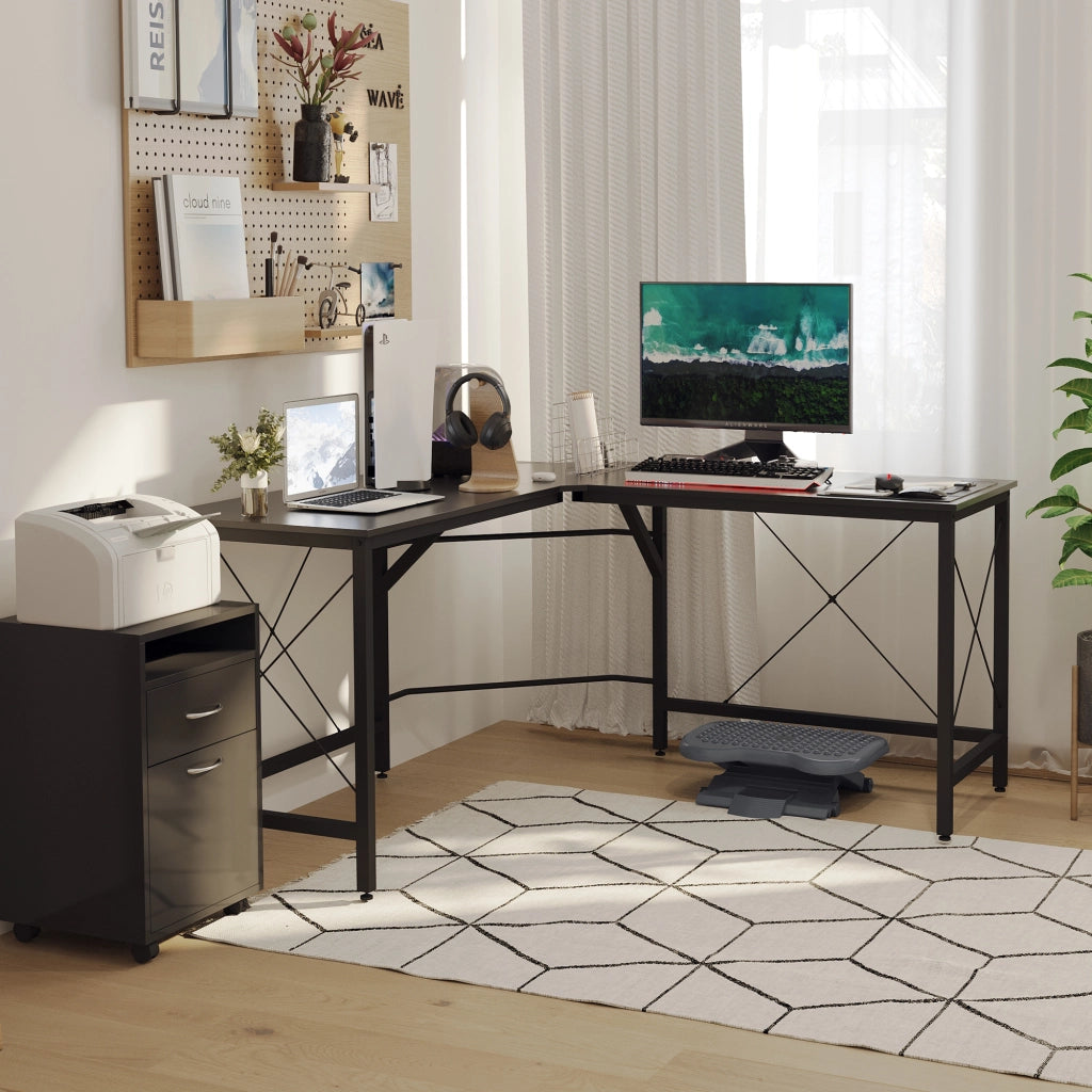 Scrivania Angolare L Forma ¨C Zephmum ¨C MDF Nero 150x150x76 cm