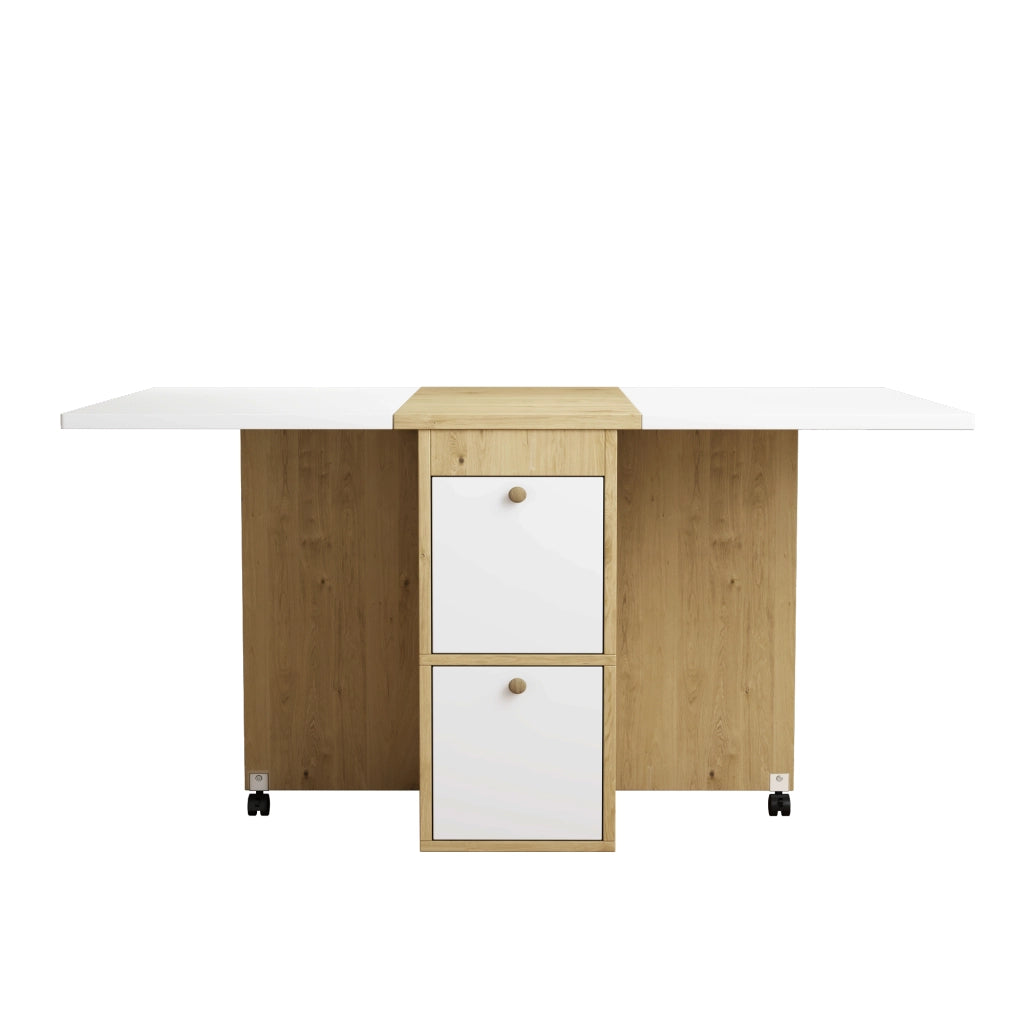 OKWISH Set Tavolo e 4 Sedie da Pranzo Pieghevole e Salvaspazio, Multifunzionale, in Pannello di Particelle Bianco e Rovere