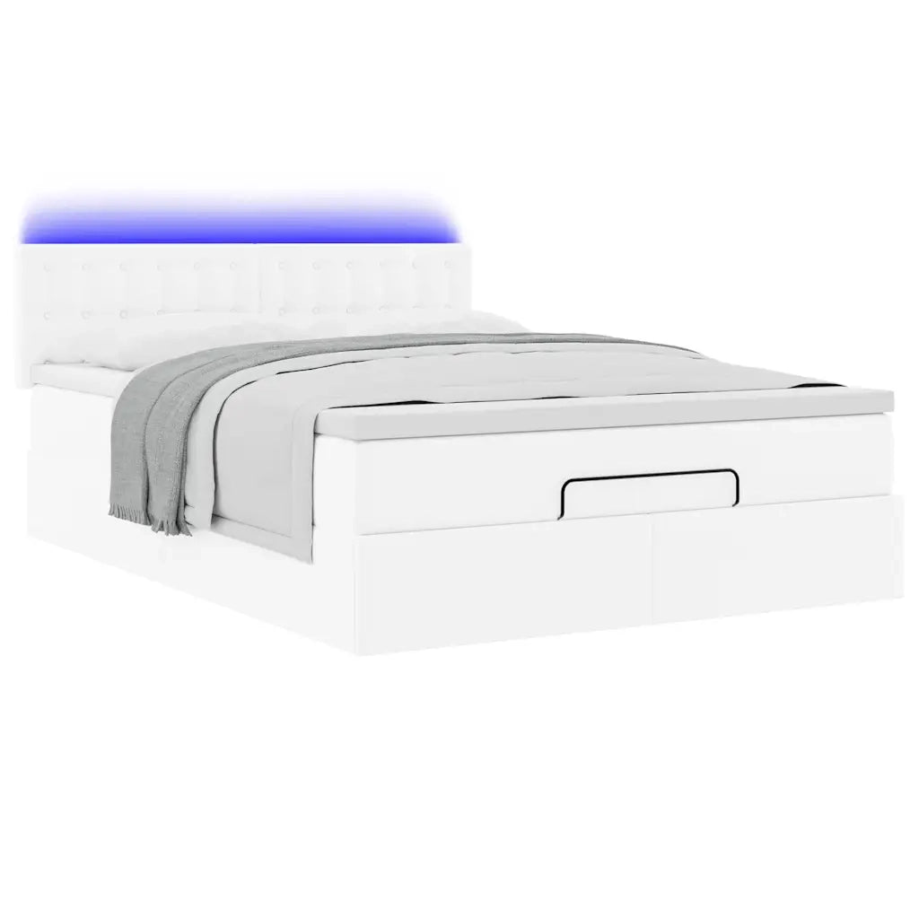 Pouf Letto con Materassi e LED Bianco Puro 140x200cm Similpelle 3312158