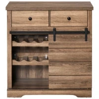 Mobile da Cucina Rustico con 2 Cassetti, Ripiani Aperti e Portabottiglie, Credenza Buffet in Legno e Metallo, 80x39x86 cm, Color legno