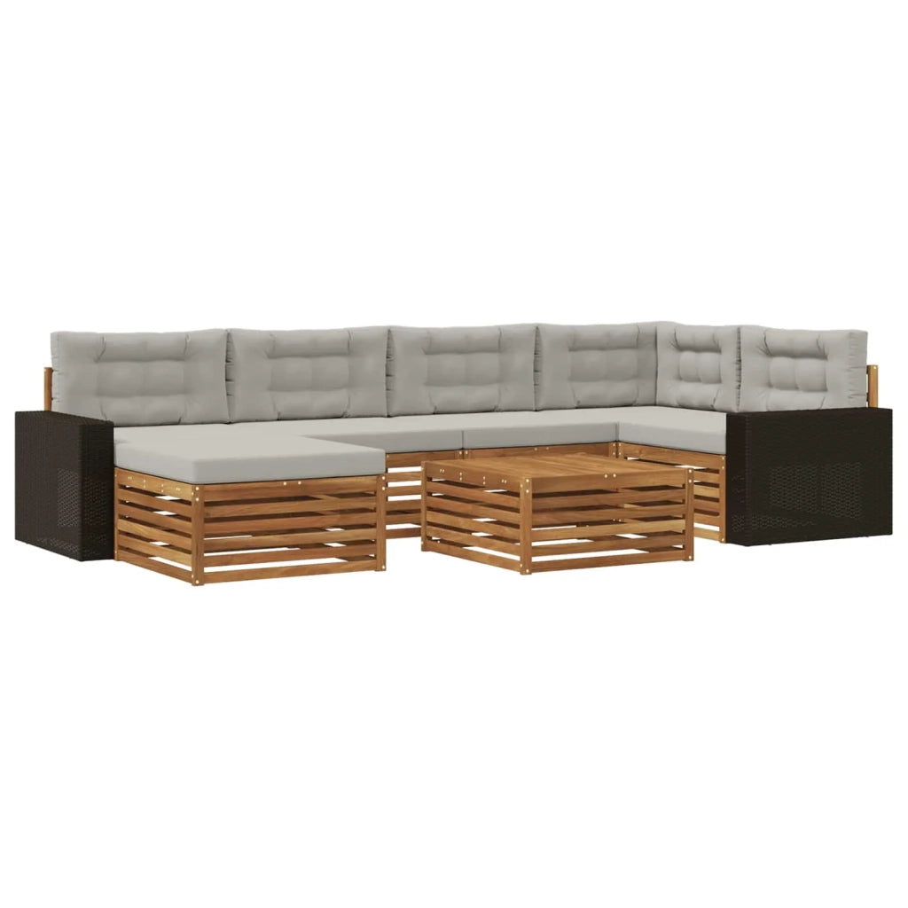 Set di divani da esterno 7 pz Naturale e Grigio Chiaro 3383604