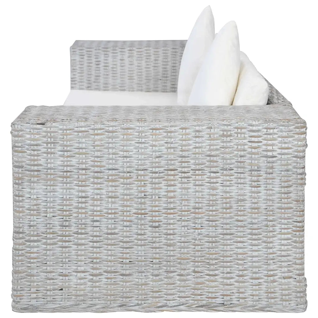 Divano a 2 Posti con Cuscini Grigio in Rattan Naturale 283070