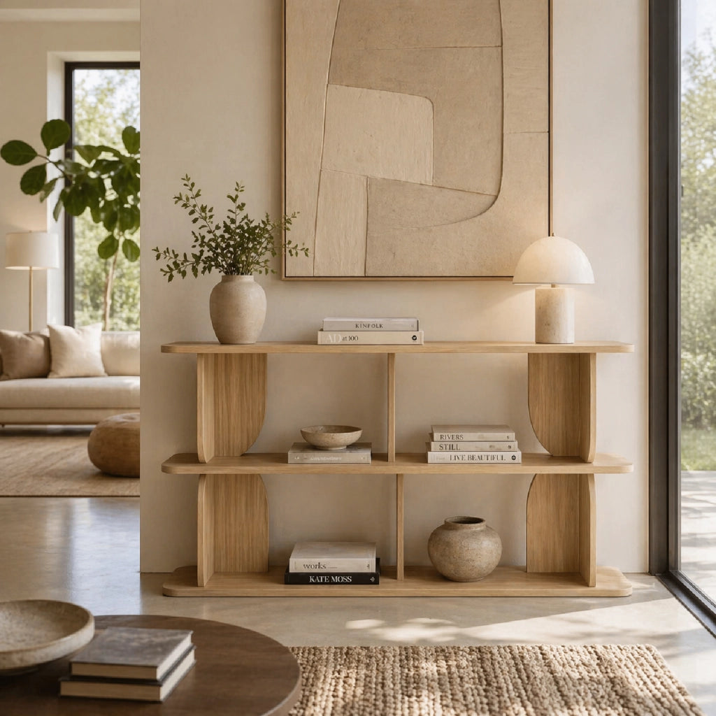 Libreria Moderna Design Minimal Con 4 Vani A Giorno E 3 Ripiani Per Soggiorno Corridoio Studio Ufficio Mobile Stile Contemporaneo In Melaminico 160 X 74 X 34 Cm Rovere Naturale