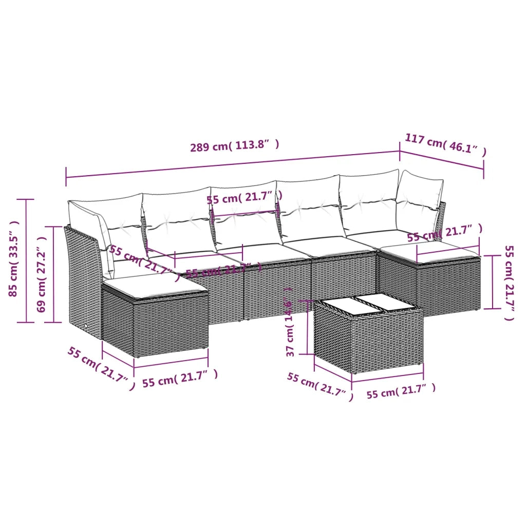 Set Divano da Giardino 8pz con Cuscini Grigio Chiaro Polyrattan