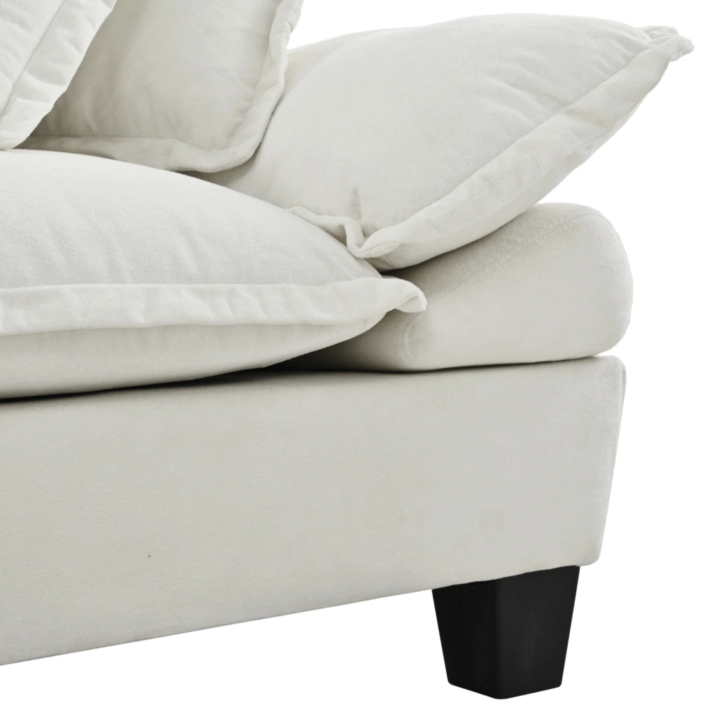 Divano 2 posti in chenille beige con braccioli curvi, design ispirato a barca a vela, ideale per spazi compatti
