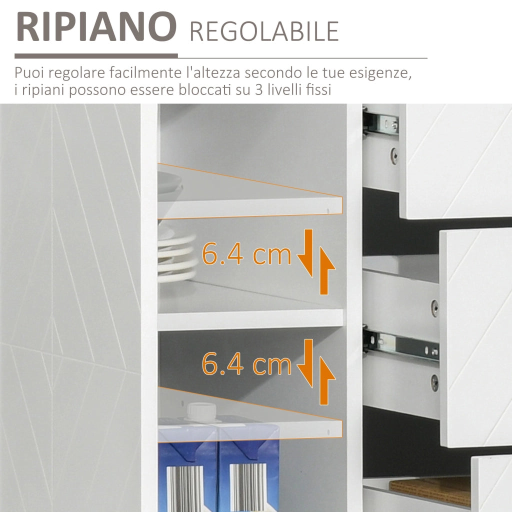 Easycomfort Credenza Moderna Bianca, Credenza Bassa Buffet per Cucina o Sala da Pranzo con 3 Cassetti e 2 Ante, 120x40x76cm
