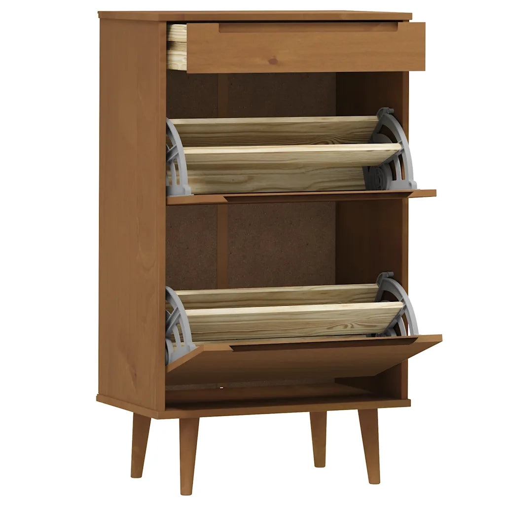vidaXL Scarpiera MOLDE Marrone 59,5x35x103cm in Legno Massello di Pino