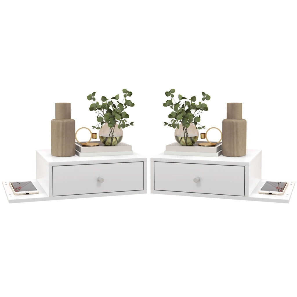 Tavolini da notte a muro ¨C zephmum ¨C 2 pezzi, MDF bianco, 55x30x15 cm