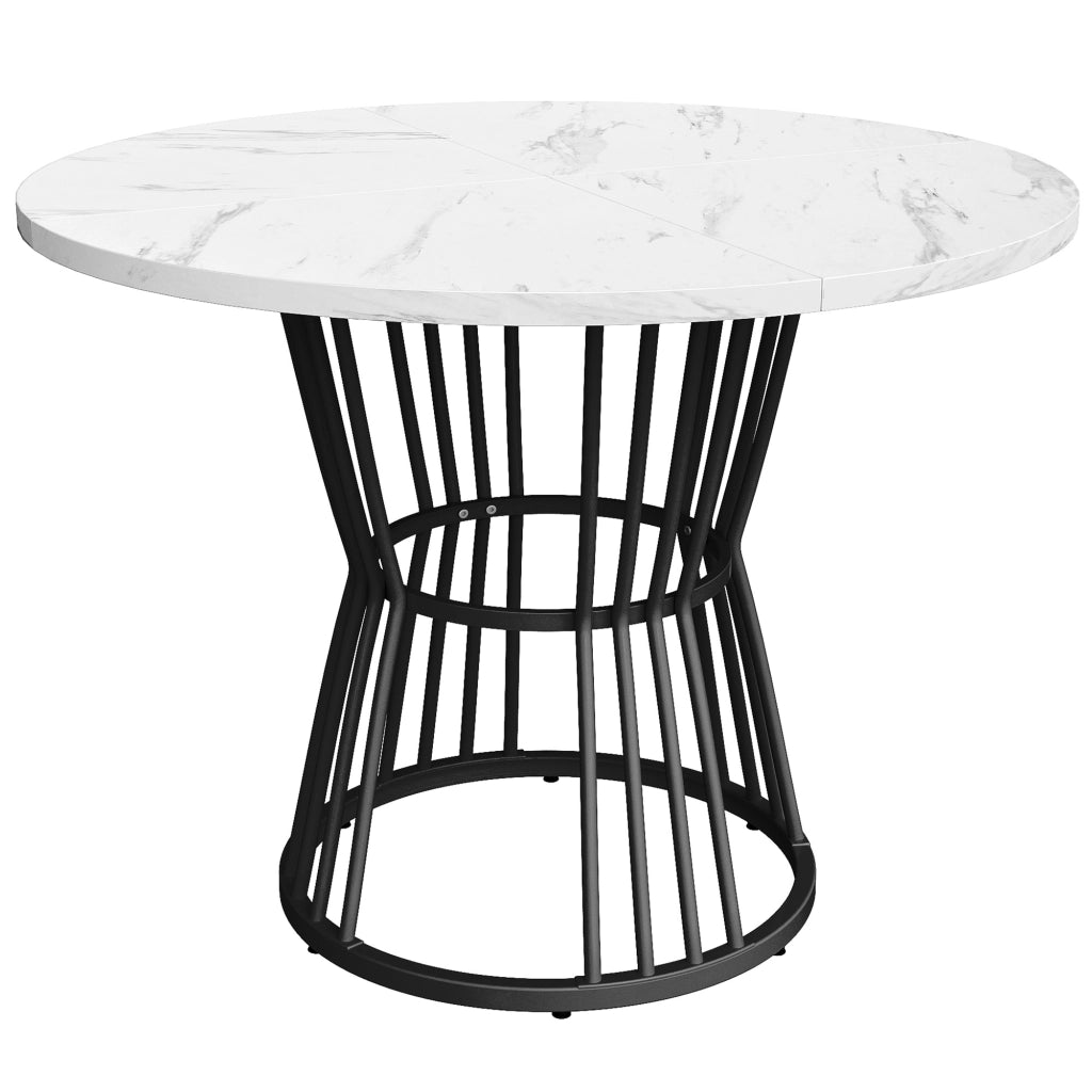 Tavolo da pranzo rotondo 100 cm in MDF effetto marmo con gambe in metallo; nero