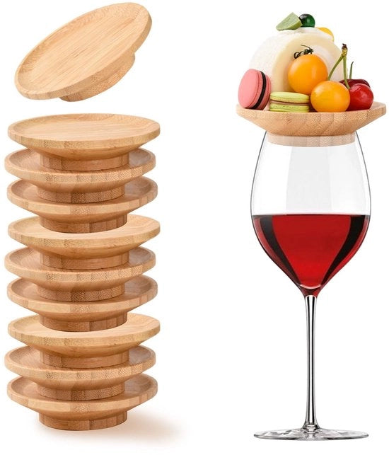 Tappi in legno per bicchieri da vino, 10 pezzi, accessori per tavoli da antipasto e dessert, tappi per bicchieri da vino, sottopanchine per tavoli da antipasto e drink da dessert, accessori per cene con la famiglia e feste