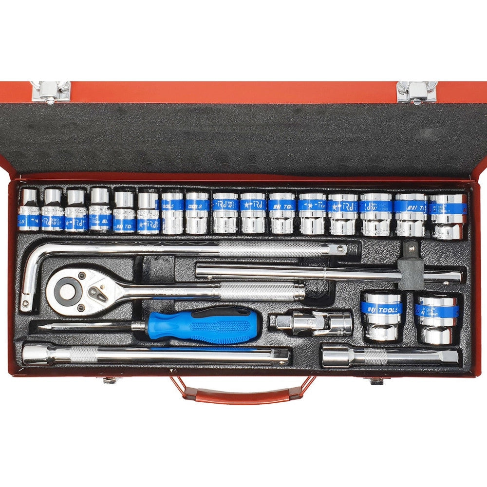 Trade Shop - Set 25 Pezzi Chiavi A Bussola Con Cricchetto Socket 1/2" Accessori -