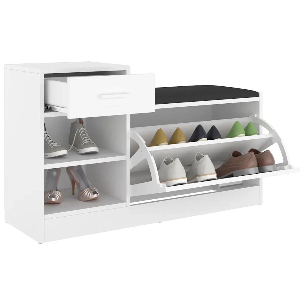 Panca Porta Scarpe Bianca 94,5x31x57 cm in Legno Multistrato 326741