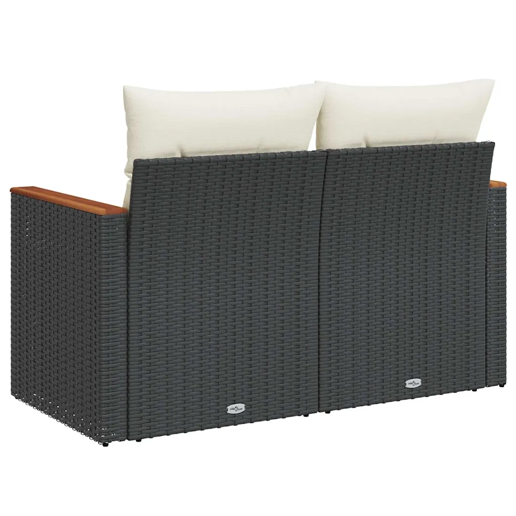 Divano da Giardino con Cuscini a 2 Posti Nero in Polyrattan 366008