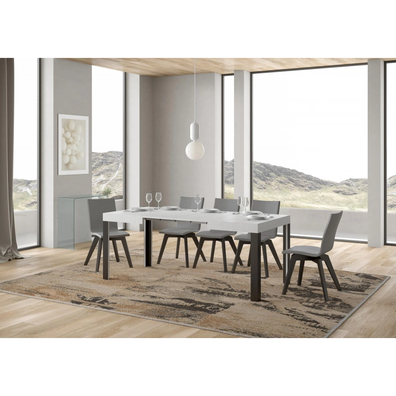 Tavolo allungabile 80x120/204 cm Linea telaio Antracite - Bianco Frassino