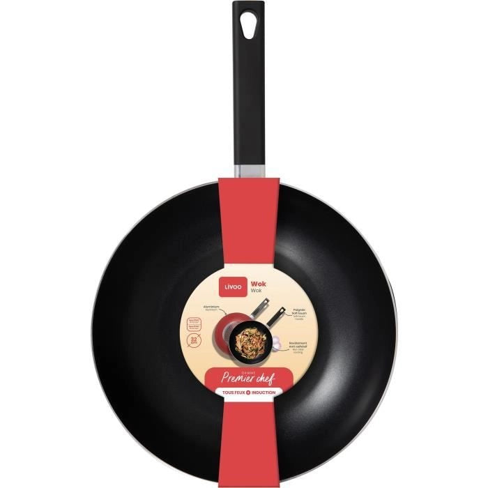 Premier Chef - Wok 32 cm - LIVOO - MEP156R - Antiaderente senza PFOA né PFOS - Manico in silicone - Tutti i piani cottura, inclusa l'induzione