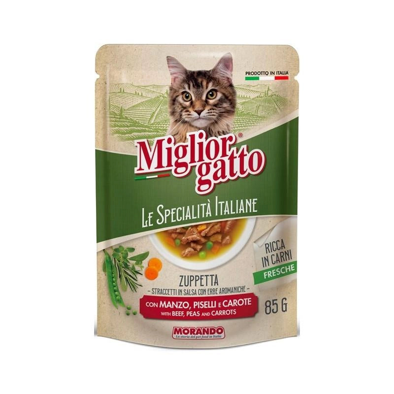 MIGLIOR GATTO ZUPPETTA DI STRACCETTI CON MANZO, PISELLI E CAROTE 85GR