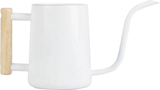 Bicchiere per innaffiare interno da 36 oz in acciaio inossidabile con lunga tubazione e manico in legno - per piante da appartamento e bonsai - bianco