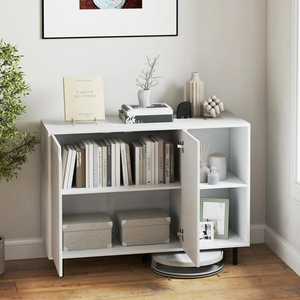 Credenza da cucina moderno con 2 ante e ripiani regolabili, Mobile per caff¨¨ per cucina e sala da pranzo Bianco